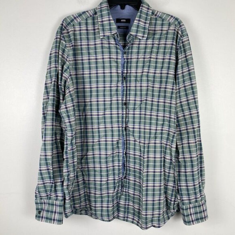 Hugo Boss Mens Plaid Shirt Button Up Sz XL Preppy Work Business Casual